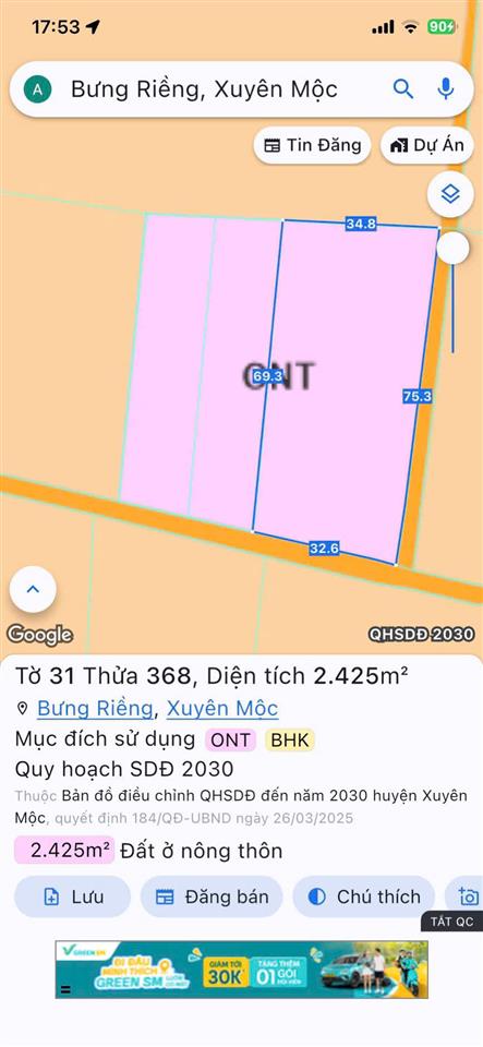 CHÍNH CHỦ BÁN ĐẤT VƯỜN GẦN HỒ TRÀM – LÔ GÓC ĐẸP –  TẠI HUYỆN XUYÊN MỘC, BÀ RỊA - VŨNG TÀU