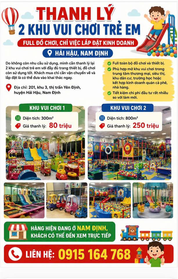 THANH LÝ 2 KHU VUI CHƠI TRẺ EM – FULL ĐỒ CHƠI, CHỈ VIỆC LẮP ĐẶT KINH DOANH - HẢI HẬU, NAM