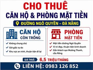GIÁ TỐT - CHÍNH CHỦ CHO THUÊ CĂN HỘ và PHÒNG MẶT TIỀN ĐƯỜNG NGÔ QUYỀN – ĐÀ NẴNG