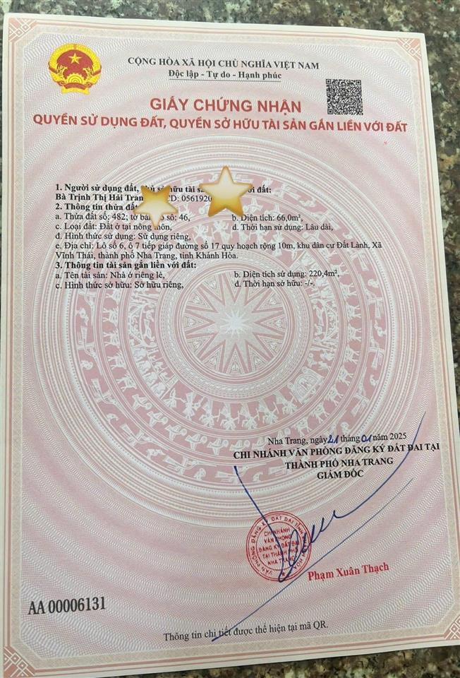 Chị gái gửi bán nhà 4 tầng hoàn công vĩnh thái tp nha trang
