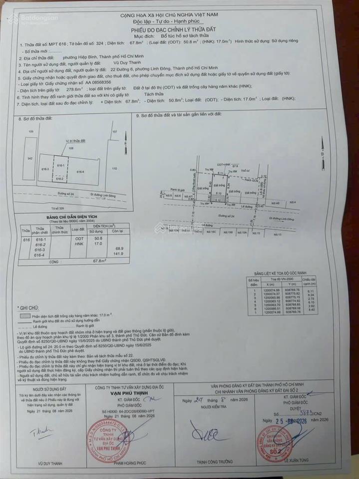Mặt tiền đường 24  linh đông, thủ đức  7,35 tỷ/nền lô 1 51,5m² đất ở + 17,4m² hnk = ~68,9m²