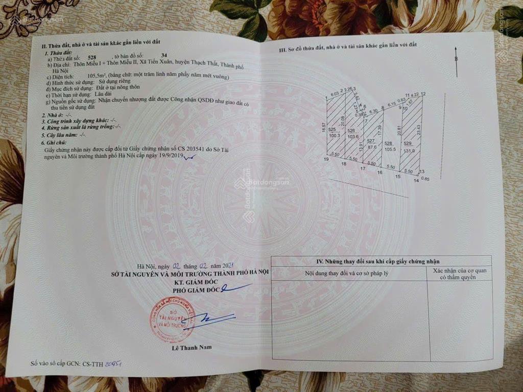 Cần bán nhanh 105,5m2 vị trí đẹp tại thôn miễu, tiến xuân, thạch thất giáp làng đại học quốc gia
