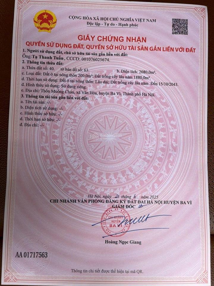 Bán gấp đất tại xã yên bài, ba vì 18 tỷ, 2080 m2 mặt đường nhựa gần khu du lịch khoang xanh