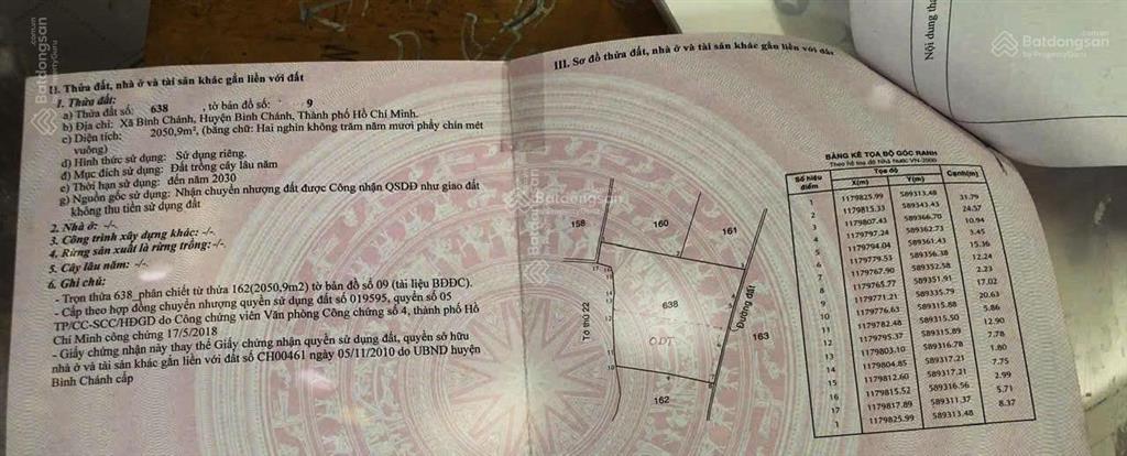 Bán 2051m2 đất bình chánh, thổ cư 800m2 giá tốt nhất thị trường