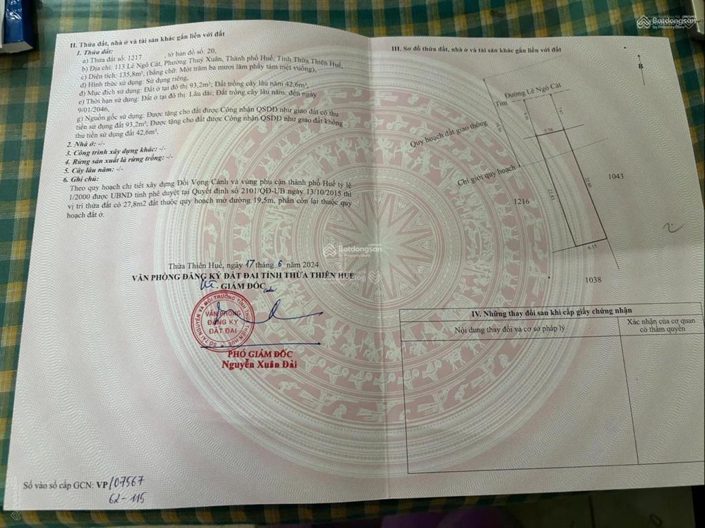 Bán nhà riêng tại lê ngô cát, thủy xuân, huế, giá cực chất 4,5 tỷ, 135,8m2 có thương lượng