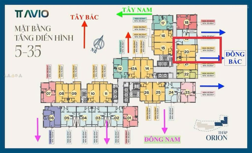 Chính chủ cần bán căn 2pn 1wc 56,25m2 view hướng cổng chính  tháp orion