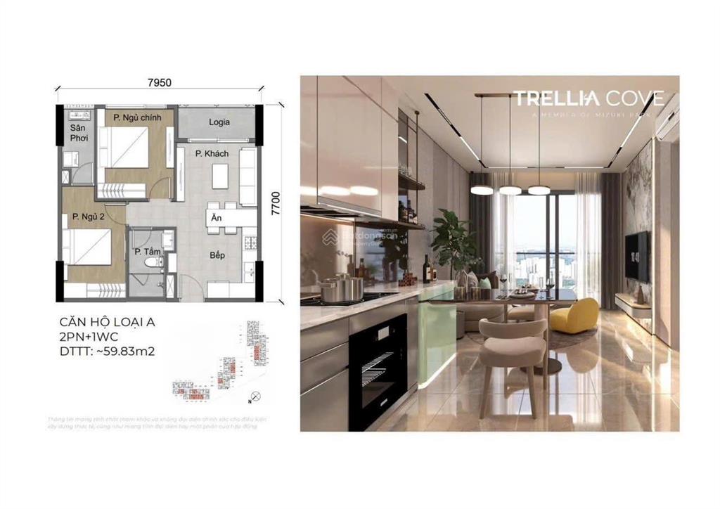 Chuyển nhượng căn 2pn trellia cove giá tốt giai đoạn đầu tư đợt đầu.