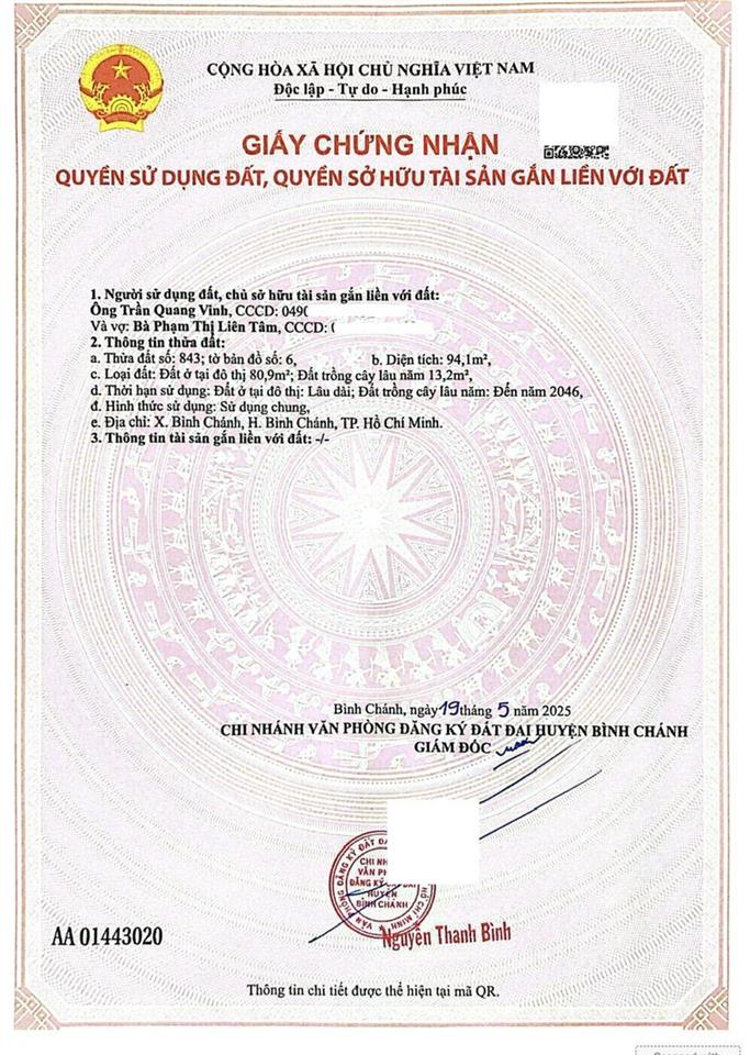 Đất thổ cư mặt tiền đường hoàng phan thái sát bên chợ bình chánh gần nút giao mỹ yên giá tốt