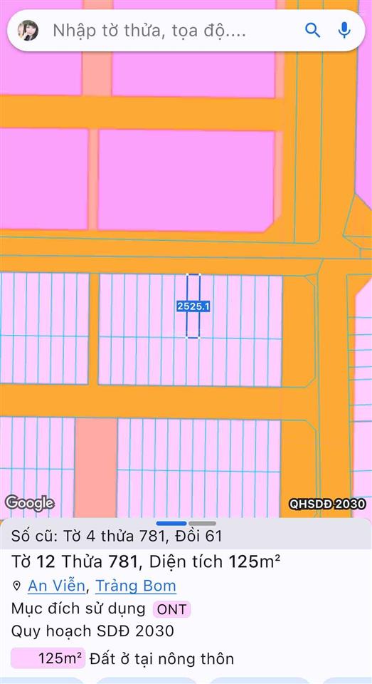 Bán đất mặt tiền đường vườn ngô trảng bom, giá cực tốt