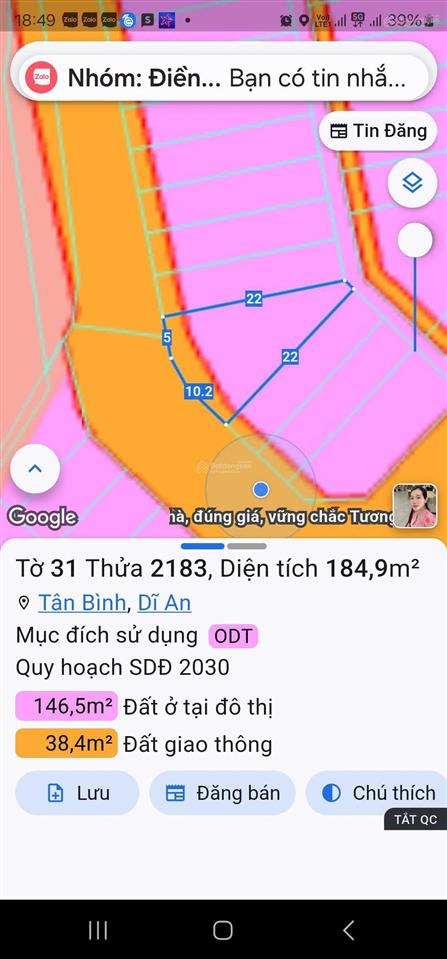 Chỉ 2,8 tỷ chốt  đất 185m
lô đất khu dân cư đại quang, ngay ngã tư chiêu liêu, dĩ an