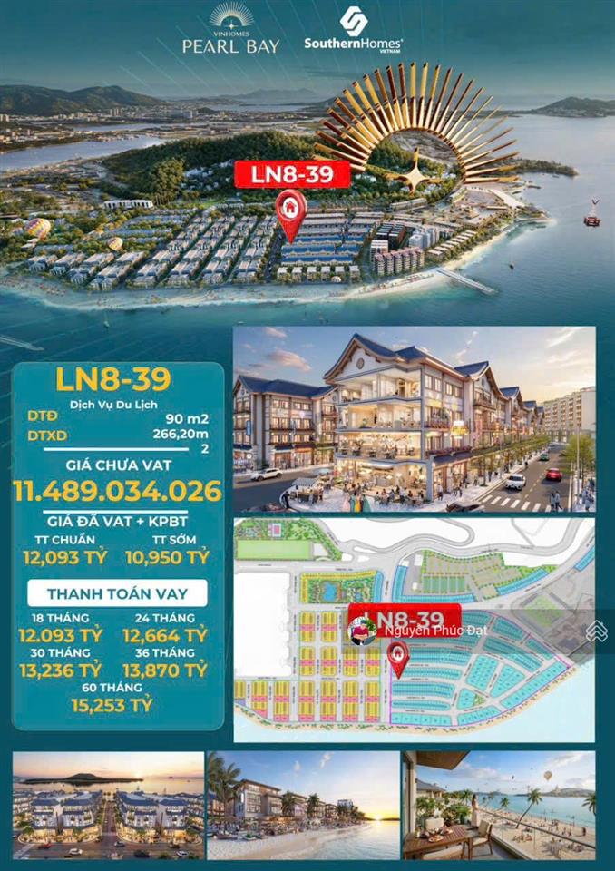 Bán căn ln839  vinhomes pearl bay  dtxd 266,20 m2  chỉ 12,55 tỷ, đã hoàn thiện tầng 1