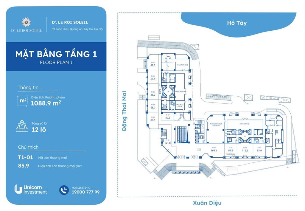 Bán sàn tttm uni mall khối đế toà d'. le roi soleil 59 xuân diệu  tây hồ