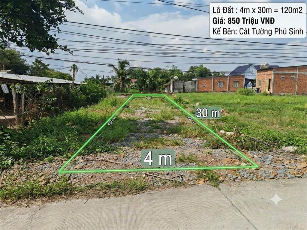 Chủ cần bán lô đất đẹp kế bên kdc cát tường phú sinh! 120m2 chỉ 850tr! shr full thổ! bê tông 6m!