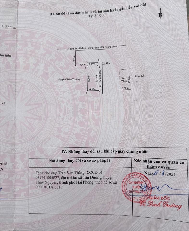 Chào bán căn nhà mặt đường tdp tân dương, phường thủy nguyên, hải phòng