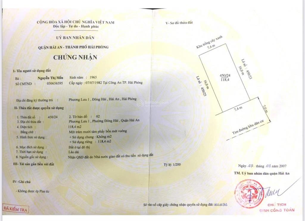Cần tiền bán nhanh đất mặt đường phố hoàng thế thiện quận hải an xây nhà hàng khách sạn
