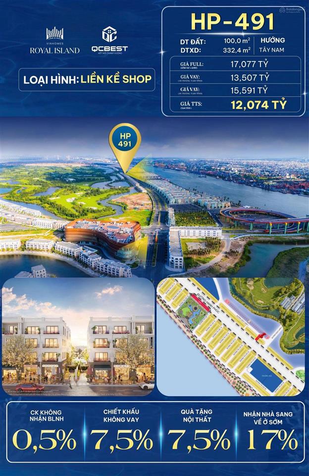 Hp491 liền kề shop royal island diện tích đất 100m | xây dựng 332,4m