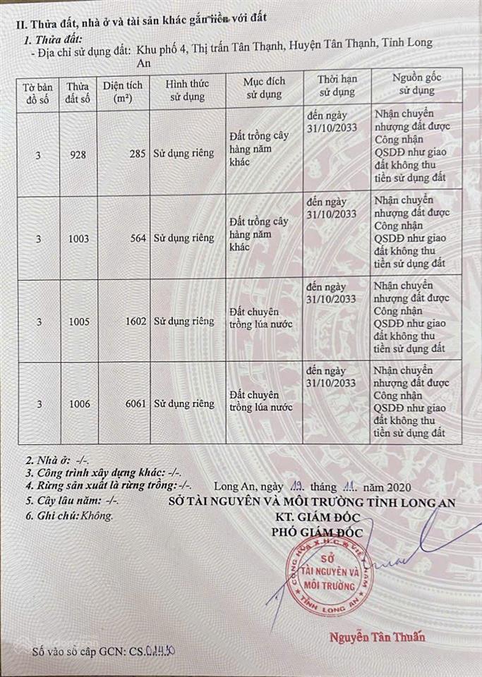 Chính chủ cần bán gấp lô đất tại thị trấn tân thạnh, long an
