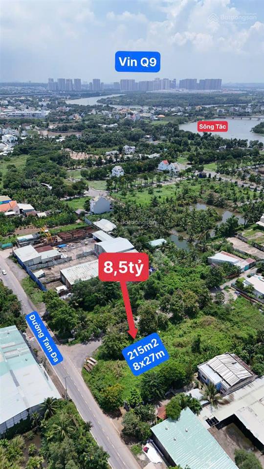 50m ra đường tam đa, 8x27=215m2 full thổ cư, chỉ 39,5 triệu/m2