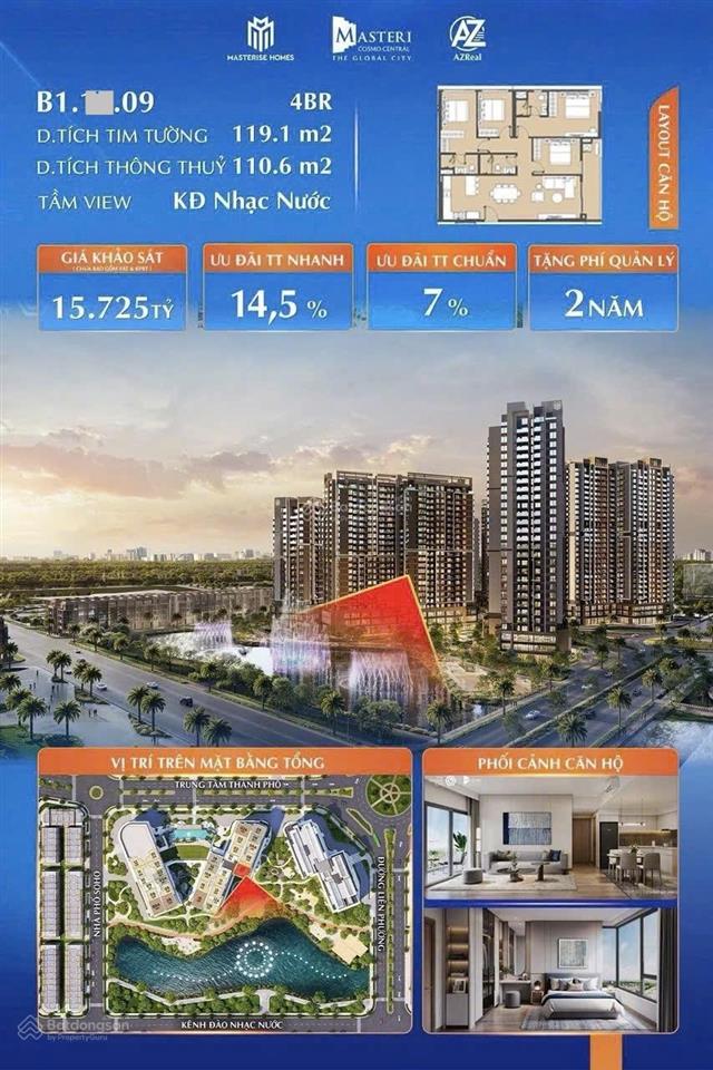 Hàng độc quyền 4pn 119m2 the global city cụm ct4 giá 15.725 tỷ.