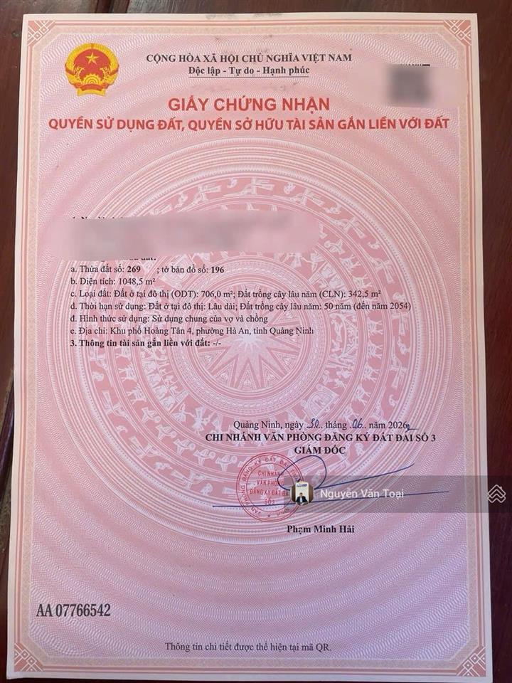 Trục chính đồi thông hoàng tân 1000m2 có 740 xây dựng hàng vip
