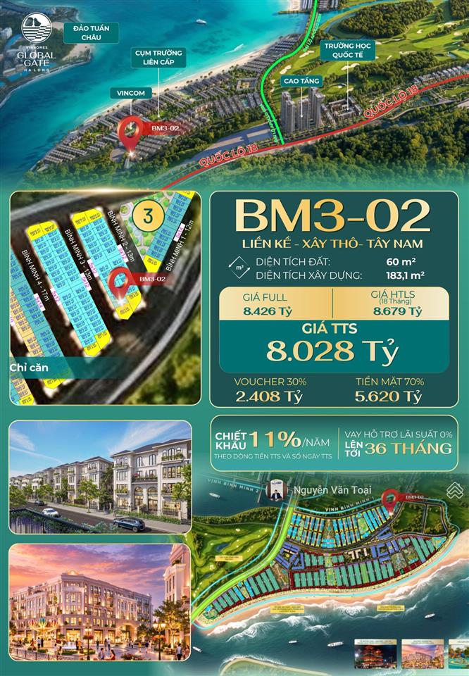 Liền kề áp góc 60m2 xây thô 4 tầng tại vinhomes global gate hạ long xanh, giá full 8ty426