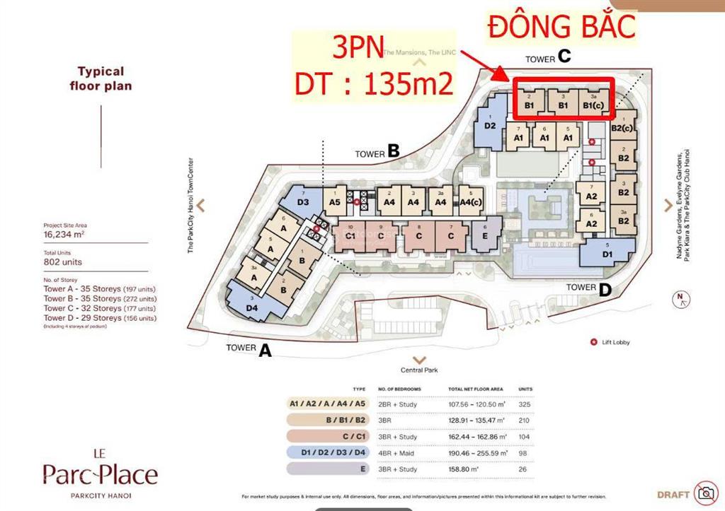Căn 3pn  135m2 siêu vip, bể bơi trên cao, club house, golf 3d, chỗ đỗ xe định danh tại park city