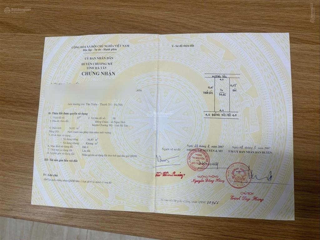 Chính chủ cần bán 56,85m2 ngọc hoà chương mỹ tiện ích bạt ngàn ô tô đỗ cửa cách ql6 15m