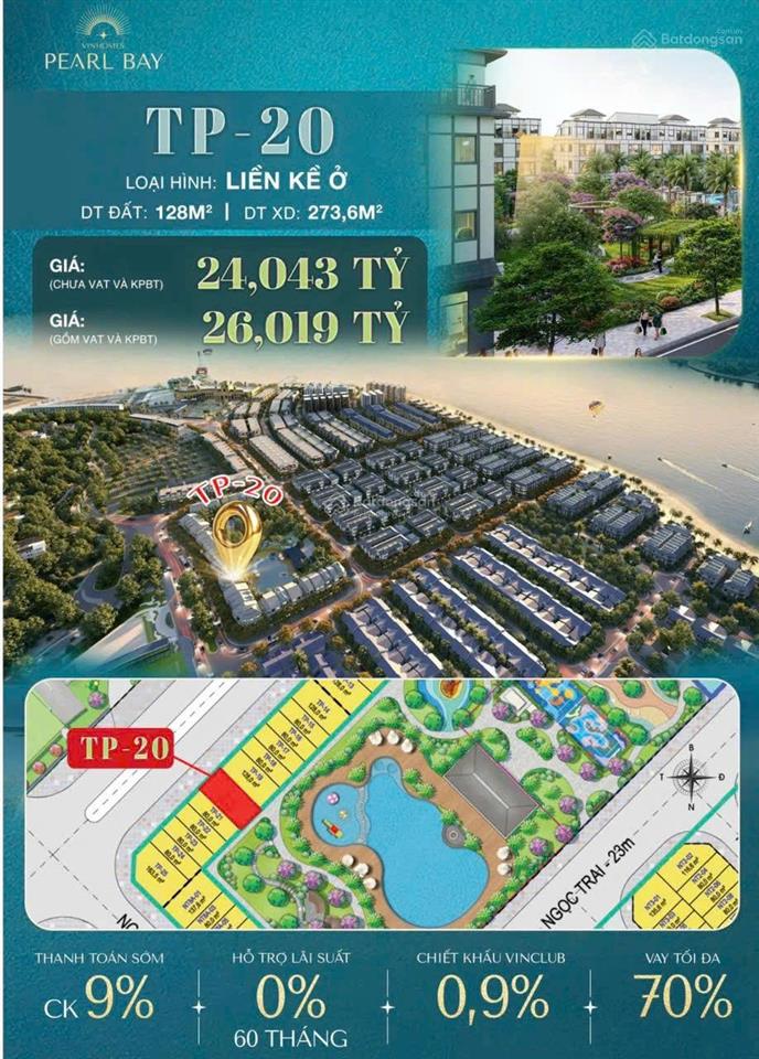 Mặt tiền trần phú vinhomes pearl bay đối diện sân golf, sau lưng hồ bơi & công viên điểm nhấn