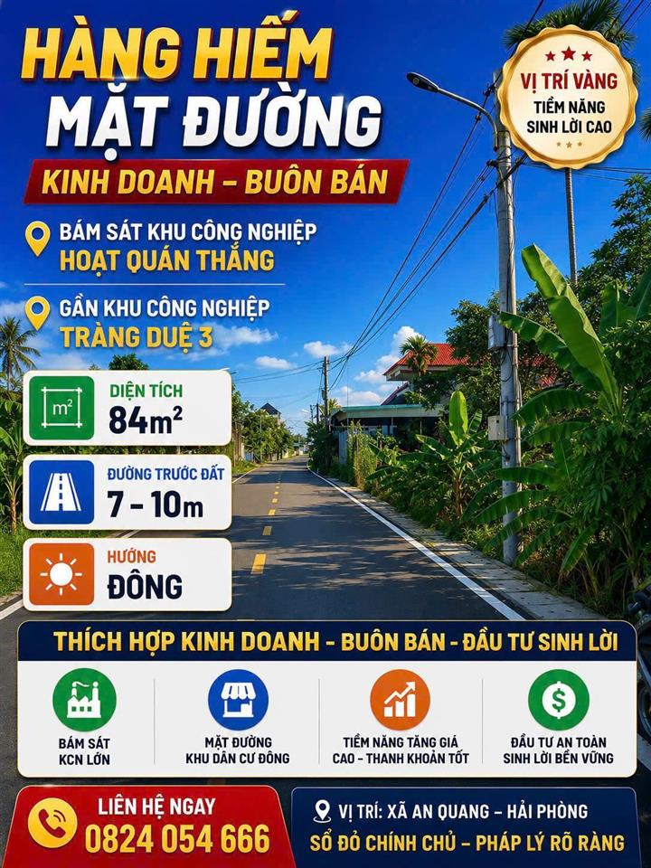 CHỈ 1 TỶ 350 – SỞ HỮU NGAY LÔ ĐẤT ĐẸP 84M² TẠI THÔN CÂU THƯỢNG, XÃ AN QUANG, HẢI PHÒNG