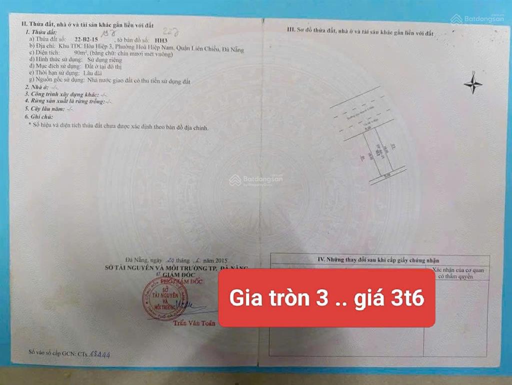 Vị trí vip  đầu tư tốt ! đường gia tròn 3 | chỉ 3t6  khu tđc hoà hiệp  liên chiểu