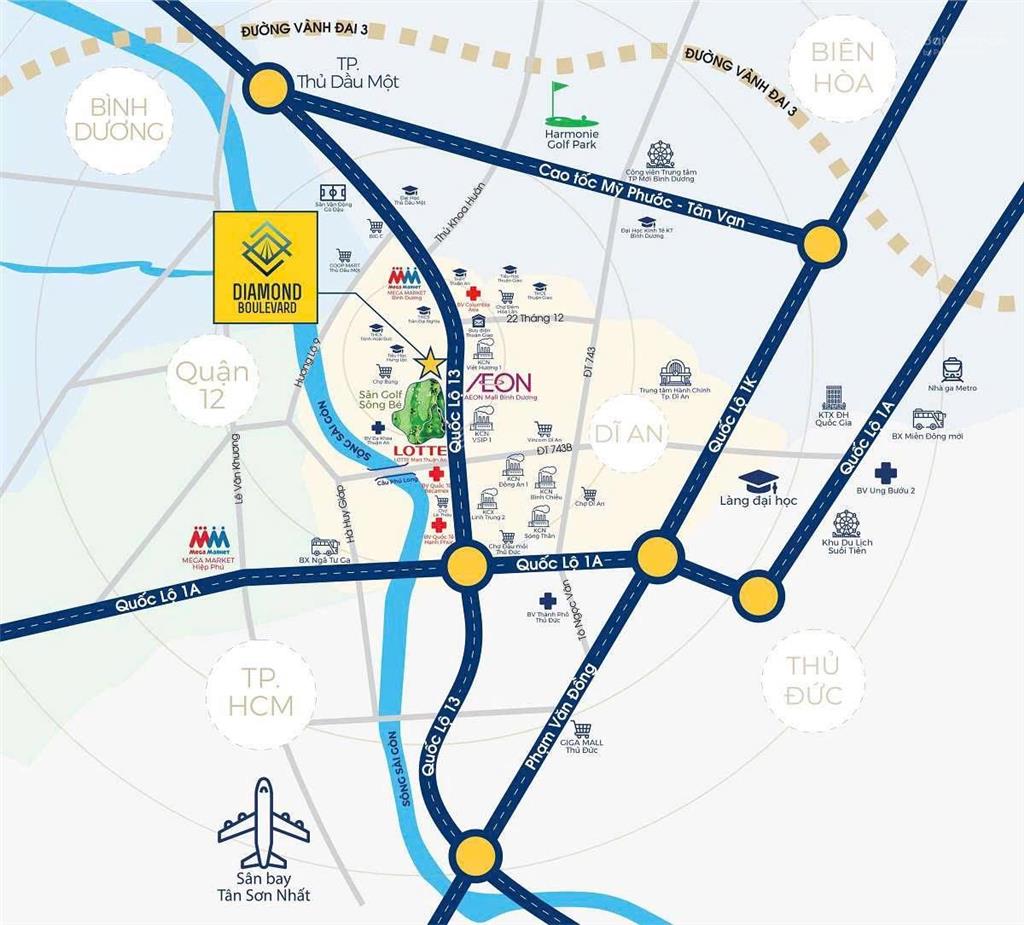 Căn hộ diamond boulevard mặt tiền ql13, sát nhà ga metro c7 và sân golf sông bé, nhận nhà ở ngay