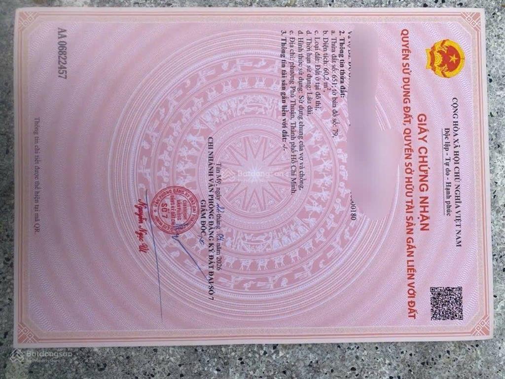 Cần bán lô đất (vuông đẹp) hẻm 1135 huỳnh tấn phát, phú thuận. dt 4x15m, giá 3,85 tỷ