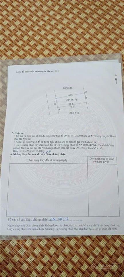Bán gấp đất tại mỹ hưng, thanh oai, hà nội, 8,1 tỷ, 58,5m2 giá ưu đãi