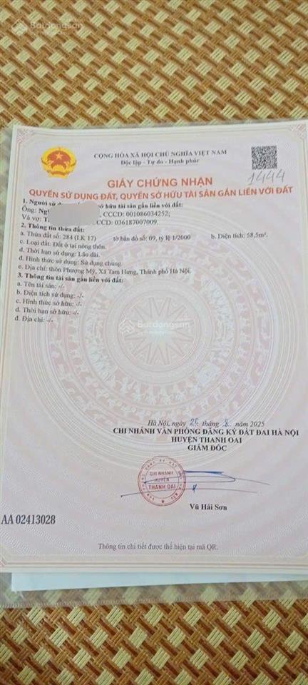 Bán gấp đất tại mỹ hưng, thanh oai, hà nội, 8,1 tỷ, 58,5m2 giá ưu đãi