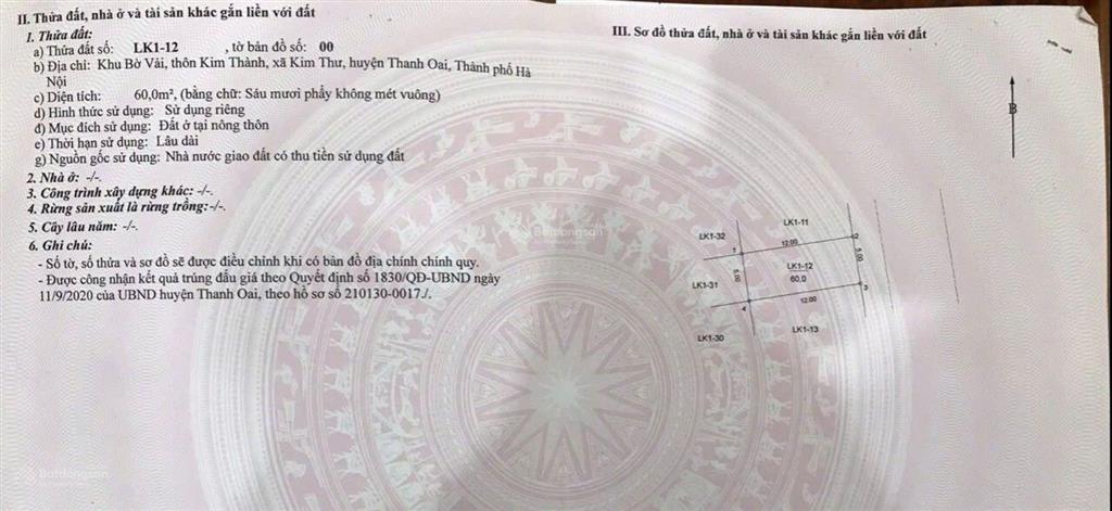 Bán đất  tại xã kim thư, 8,9 tỷ, 60m2, giá cực chất