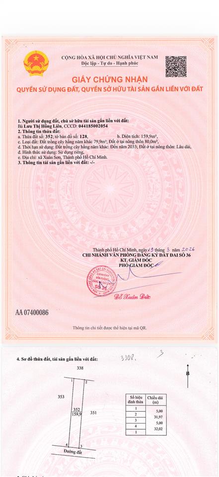 Bán đất 159,9 m2 tại xã xuân sơn, huyện châu đức, bà rịa vũng tàu, 1,5 tỷ
