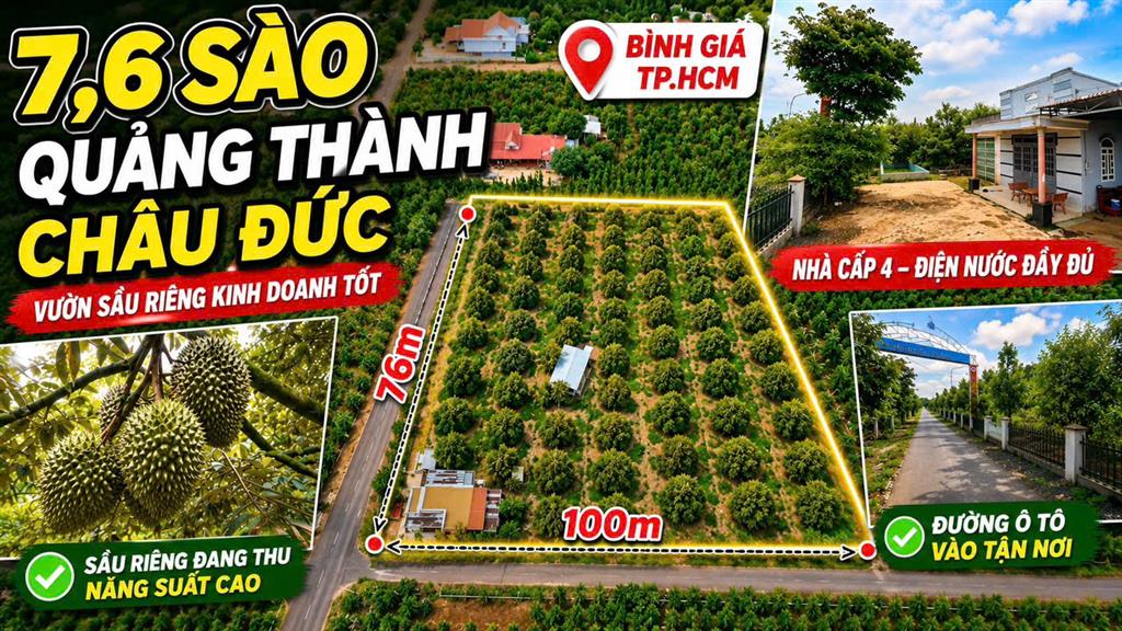 SIÊU PHẨM NHÀ VƯỜN SẦU RIÊNG 7.6 SÀO – DOANH THU KHỦNG – CÓ SẴN 3 SỔ ĐỎ