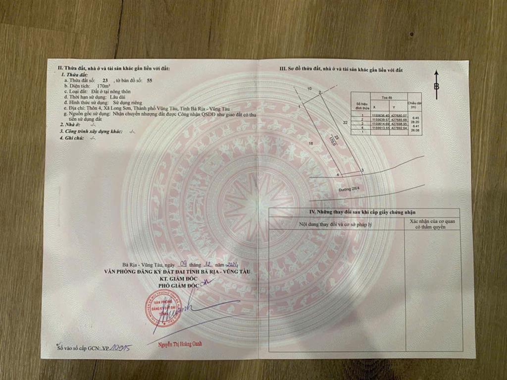 SỞ HỮU NGAY LÔ ĐẤT ĐẸP - GIÁ TỐT - Vị Trí Đắc Địa Tại : Thôn 4 - Xã Long Sơn - Thành Phố