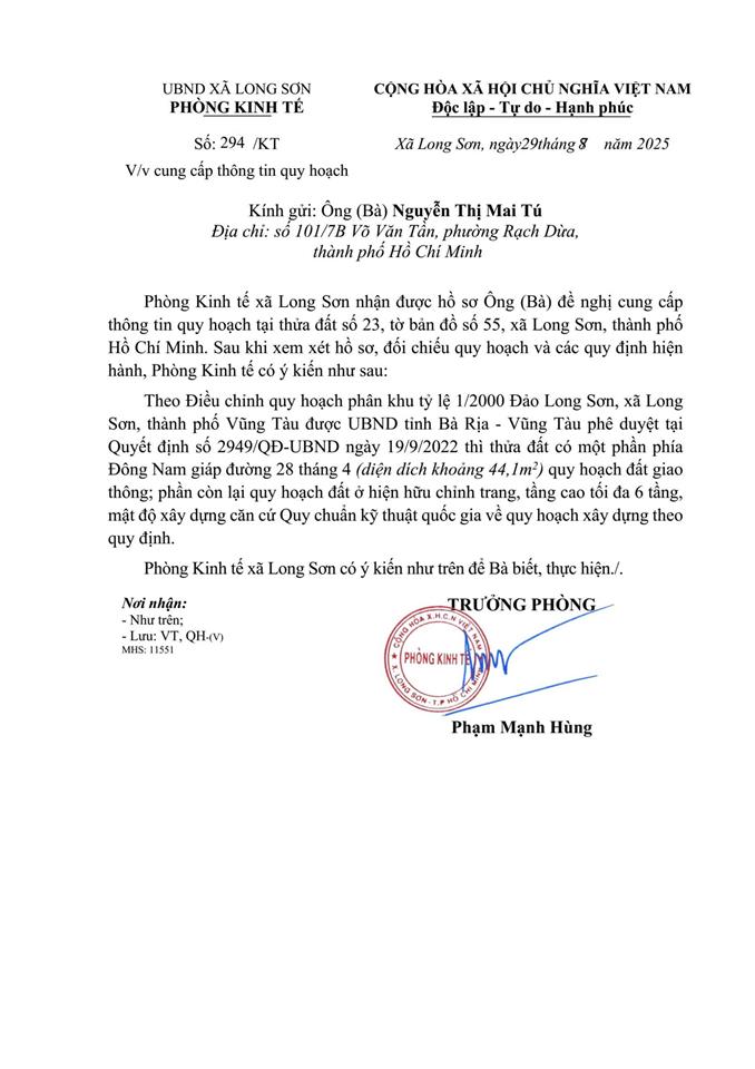 SỞ HỮU NGAY LÔ ĐẤT ĐẸP - GIÁ TỐT - Vị Trí Đắc Địa Tại : Thôn 4 - Xã Long Sơn - Thành Phố