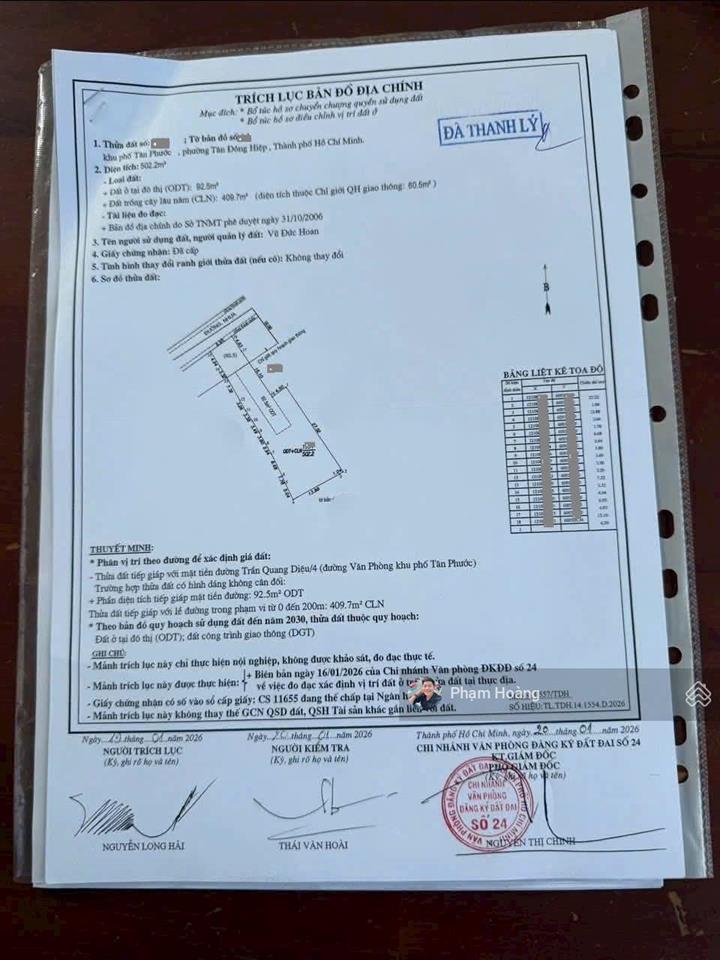 Bán đất xây biệt thự 13,9triệu/m2, p. tân bình cũ tp. dĩ an dt 502m2 thổ cư 92,5m2 (6,8x46m nở hậu)