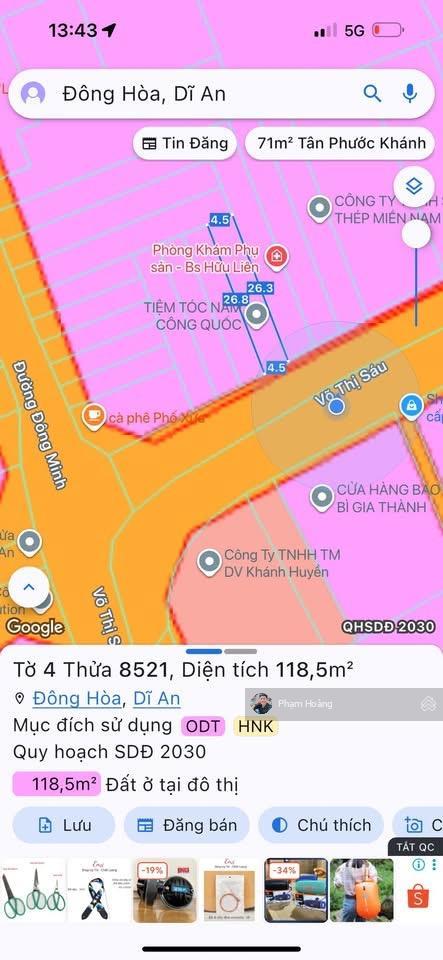 Mặt tiền võ thị sáu đường 12m, vỉa hè 5m trung tâm dĩ an big c dt 118m2 cách siêu thị go 2p 7,15 tỷ