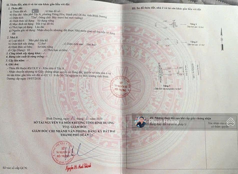 Bán nhà sổ hồng riêng có hoàn công 72m2 bán nhà 1 trệt 2 lầu kdc đường võ thị sáu p. đông hòa tphcm