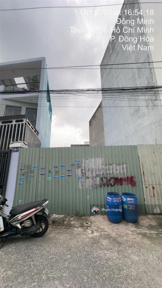 Bán lô đất ngang 6*12,5 (74,8m2) thổ cư 61m, phường dĩ an hcm cách đường đông minh 15m p đông hoà