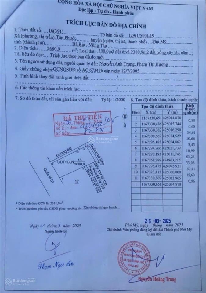 Bán đất 3 mặt tiền ngay quốc lộ 51  gía siêu rẻ.  0909 501 *** anh trung