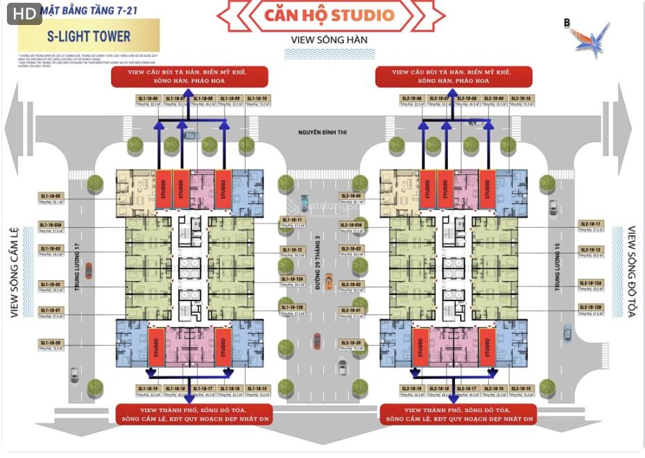 Độc quyền studio, 1br+ tầng 12,16,18 view sông hàn, pháo hoa diff, sun slight, giá cđt  ck 19,5%.