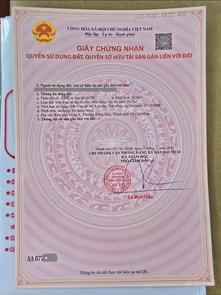 3,95tỷ tl bán nhà 2 mặt thoáng 89,7m2, hẻm đường huỳnh tấn phát, gần bigc go, p.đông hòa, tp.dĩ an