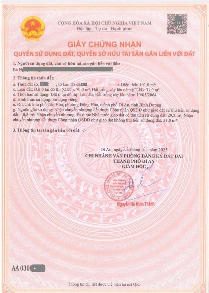 5,5 tỷ tl  bán nhà 1 lầu, 101m2, 1 sẹc ql1k, gần chợ đông hòa 200m, p. đông hòa, tp. dĩ an