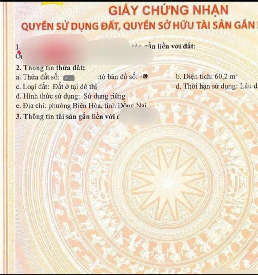 1,85 tỷ tl bán đất ngang 6,4x9,5m gần đường bùi hữu nghĩa 100m p. tân hạnh tp. biên hòa