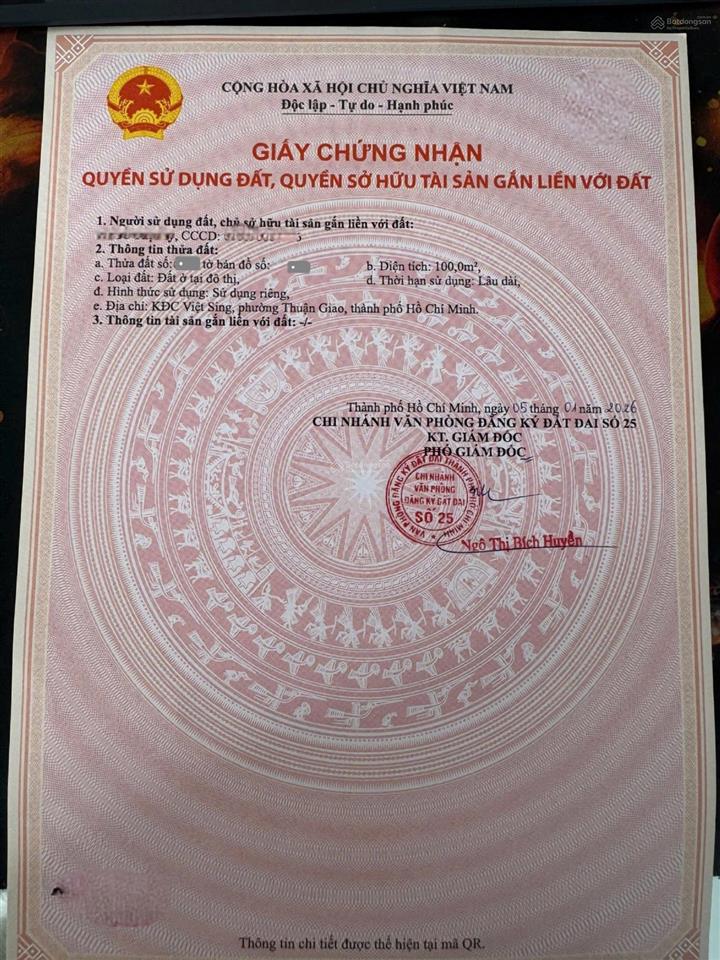 4,65 tỷ tl  bán đất tặng nhà kho 100m2 kdc việt sing p. thuận giao, tp. thuận an