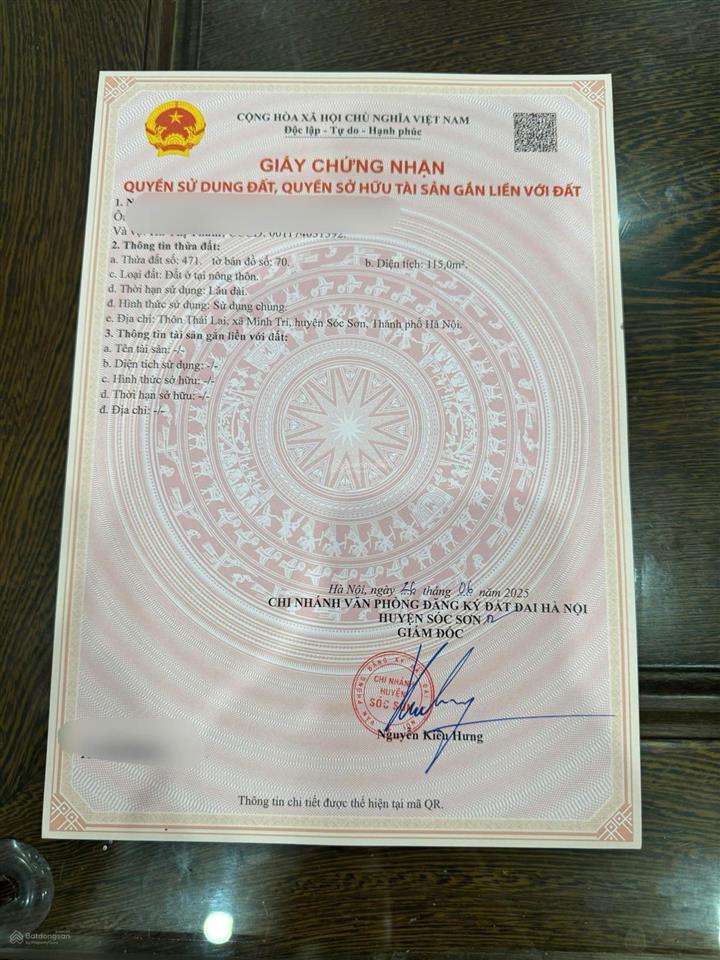 Bán đất thái lai, minh trí, sóc sơn, hà nội, 2 mặt tiền trước sau, 115 m2, giá siêu hời